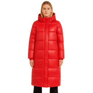 Czerwony damski płaszcz z kapturem L