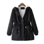 Damska parka czarna z polarem i kapturem, rozmiar XXL