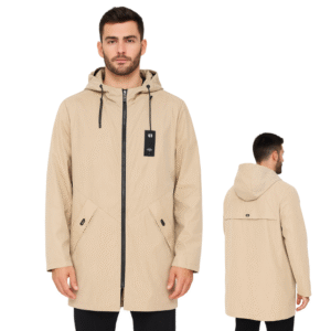Męska wiatrówka beżowa z kapturem zamek lekka 2XL