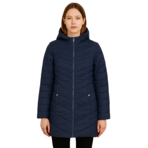 Damska granatowa pikowana kurtka z kapturem M/L