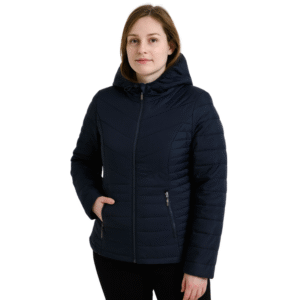 Damska granatowa pikowana kurtka z kapturem L