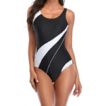 Jednoczęściowy strój kąpielowy czarno-biały z wycięciem na plecach – rozmiar XXL