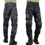 Spodnie taktyczne cargo z ochraniaczami na kolana | Rozmiar 44 | Czarny Kamuflaż
