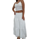 Letni zwiewny boho komplet biały Top + Spódnica rozmiar M