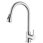 Bateria kuchenna z wyciąganym wężem srebrna błyszcząca