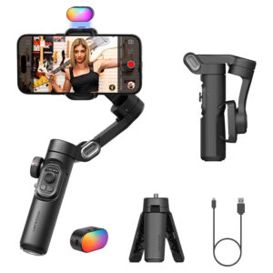 Stabilizator gimbal do smartfona z lampką RGB i statywem