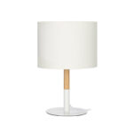 Lampa stołowa z abażurem i elementami drewna do salonu sypialni