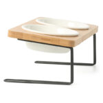 Stojak z miskami ceramicznymi na karmę dla psa kota 34x16 cm