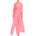 Elegancki komplet garnitur 3-częściowy cukierkowy róż M Koronka szerokie spodnie top