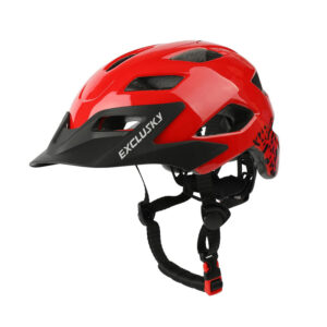 Kask rowerowy dziecięcy młodzieżowy 50-57 cm czerwony z daszkiem