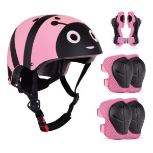 Dziecięcy kask rowerowy biedronka ochraniacze różowe rozmiar S 51–54 cm
