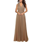 Długa sukienka wieczorowa brązowa odkrytymi plecami S (EU 36)