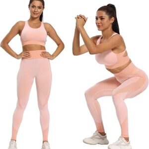 Pomarańczowe legginsy sportowe z wysokim stanem pikowanym wzorem EU S