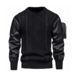 Czarny sweter męski akryl nylon EU M rękawami kieszenią na ramieniu