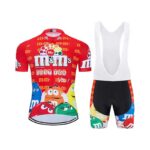 Strój rowerowy kolarski M&M’s z koszulką i krótkimi spodenkami na szelkach XS/S
