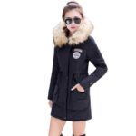 Damska zimowa kurtka parka z futerkiem podszewką czarna XL/XXL