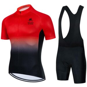 Strój rowerowy kolarski męski XS czerwono-czarny krótka koszulka spodenki z szelkami wkładką