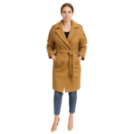 Jasnobrązowy płaszcz damski z paskiem S/M