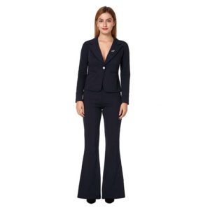 Elegancki komplet damski czarny marynarka spodnie dzwony S/M