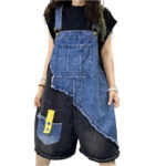 Damski kombinezon jeans oversize krótkie ogrodniczki szelki M/L