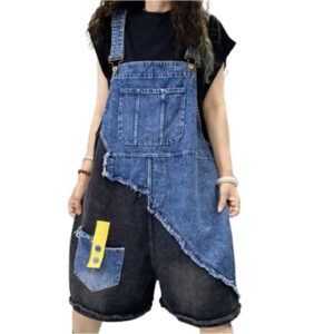 Damski kombinezon jeans oversize krótkie ogrodniczki szelki M/L