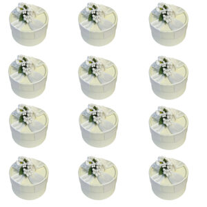 Zestaw 12 okrągłych ozdobnych pudełek na ślub wesele 7x7cm