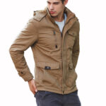 Męska ocieplana kurtka khaki z odpinanym kapturem L