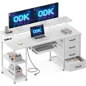 Biurko komputerowe z półką i szufladami