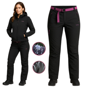Spodnie damskie trekkingowe SOFTSHELL czarne wodoodporne ocieplane XL