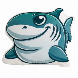 Poduszka dekoracyjna pluszowa Rekin turkusowa 42x35 cm