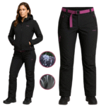 Spodnie damskie trekkingowe SOFTSHELL czarne wodoodporne ocieplane L