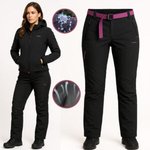 Spodnie damskie trekkingowe SOFTSHELL czarne wodoodporne ocieplane M