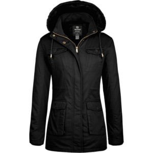 Damska czarna parka ocieplana z futerkiem ekologicz­nym rozmiar XL