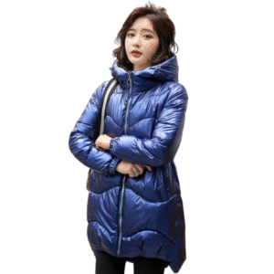 Damska kurtka pikowana granatowa z kapturem wodoodporna L