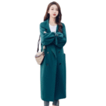 Damski płaszcz zielony dwurzędowy jesień zima rozmiar M