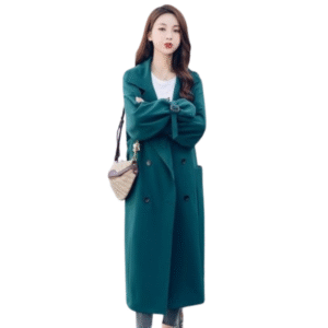 Damski płaszcz zielony dwurzędowy jesień zima rozmiar M