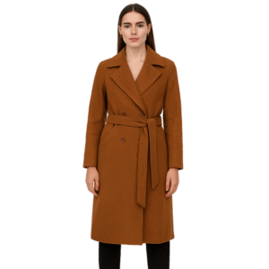 Damski płaszcz camel z paskiem i guzikami rozmiar XL