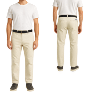 Męskie spodnie golfowe casual ecru XL proste z paskiem