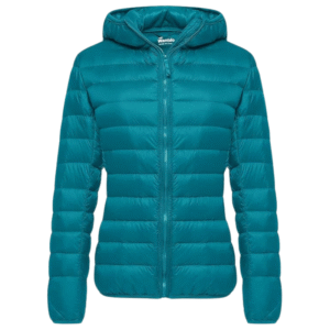 Damska pikowana kurtka turkusowa z kapturem XXL