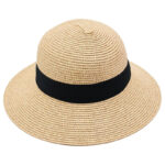 Kapelusz damski słomkowy przeciwsłoneczny czarną wstążką L/XL 58–60 cm
