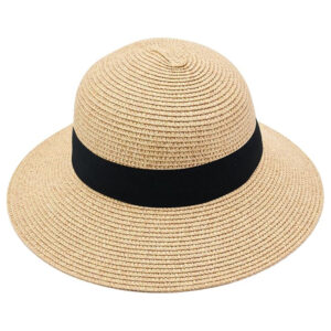 Kapelusz damski słomkowy przeciwsłoneczny czarną wstążką L/XL 58–60 cm