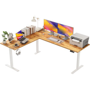 Duże biurko elektryczne narożne L 190×155 cm stalowa rama