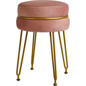 Pufa welurowa okrągła różowa ze złotymi nogami