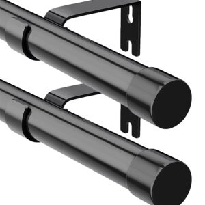 2x Drążek do zasłon regulowany 76–238 cm czarny stal nierdzewna Ø16 mm