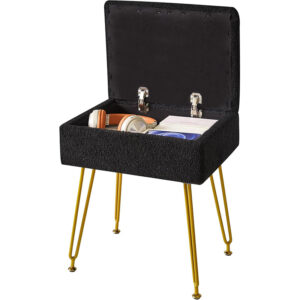 Pufa ze schowkiem czarna na złotych nogach