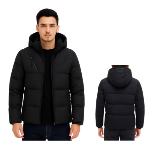 Czarna męska kurtka pikowana z kapturem ocieplana EU XL