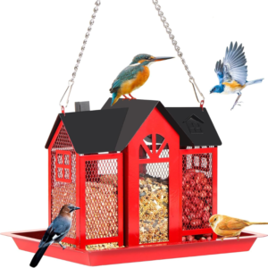 Czerwony metalowy karmnik dla ptaków wiszący duża pojemność