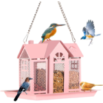 Różowy metalowy karmnik dla ptaków wiszący duża pojemność