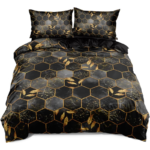 Komplet pościeli 135x200 mikrofibra czarno szaro złota geometryczna