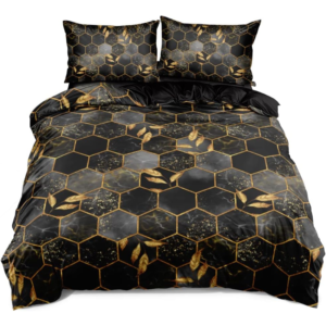 Komplet pościeli 135x200 mikrofibra czarno szaro złota geometryczna